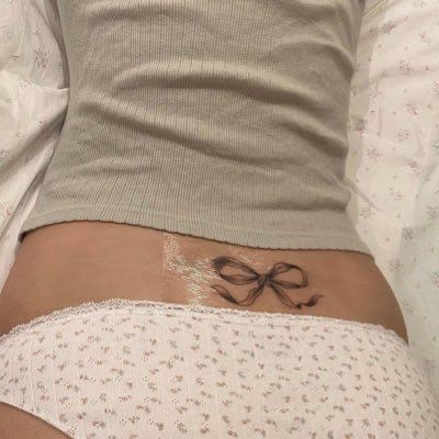 Tramp Stamp Tattoos, Cute Tats, Ribbon Tattoos, Bow Tattoo, 4 Tattoo, Tramp Stamp, Cute Little Tattoos, Dainty Tattoos, Dream Tattoos