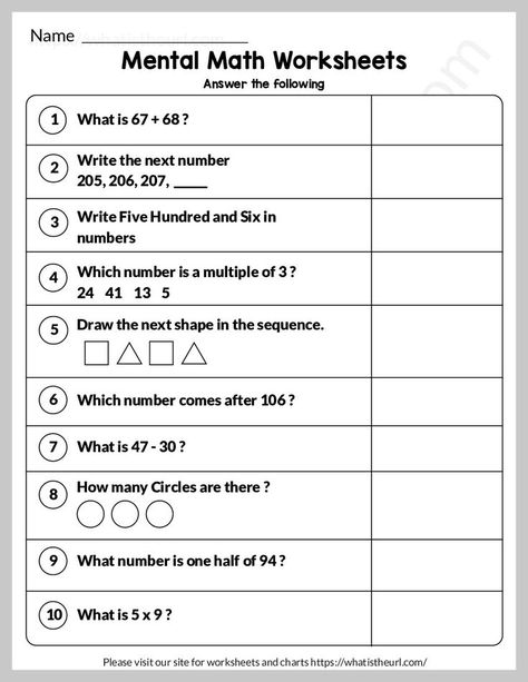 This is a mental math worksheet PDF for Grade 1 students. There is a list of 40 questions in it. There are 4 pages you can use. Please download the PDF Mental Math for Grade 1 – Exercise 11 40 Questions, Mental Maths, Mental Maths Worksheets, Math Fact Worksheets, Worksheets For Class 1, Math Exercises, Math Practice Worksheets, Maths Paper, Worksheets For Grade 3