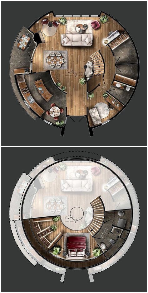 Round House Plans, Circle House, Loft House Design, Villain Aesthetic, Villain Outfits, Dome Home, Outfits Female, Home 2023, Architectural Floor Plans