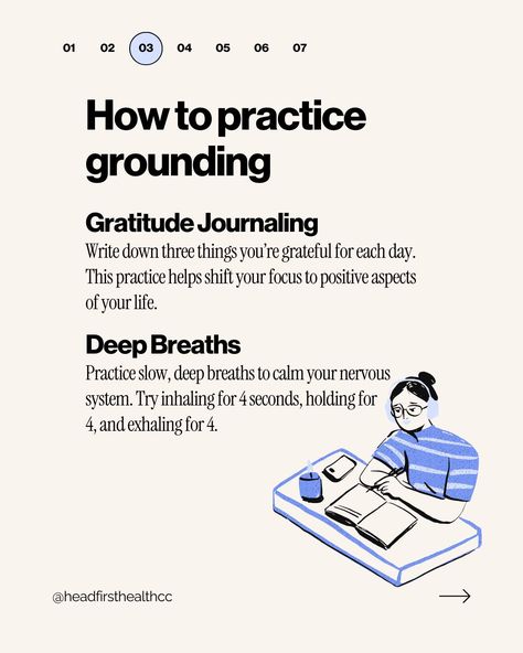 Feeling overwhelmed? 🌪️ Grounding techniques can help you stay centered and connected to the present moment. Swipe up to learn what you need to know about grounding and how to incorporate it into your daily life. ✨ LIKE, if you appreciate the information SHARE, if you want others to know COMMENT, if you have a positive or encouraging thing to say 🩷 #headfirsthealth #meditation #deepbreaths #Grounding #Mindfulness #SelfCare" Staying Grounded, Grounding Techniques, The Present Moment, Present Moment, Deep Breath, Gratitude Journal, The Present, Nervous System, Daily Life