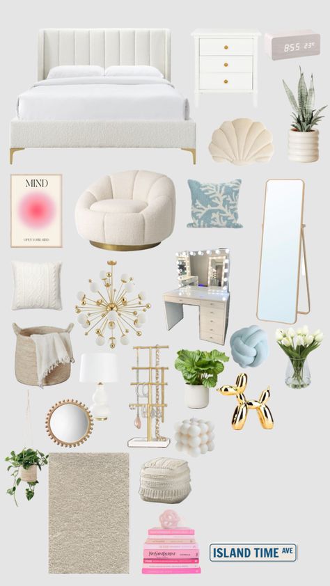 Boho Chic Room Ideas, White Gold And Beige Bedroom, Cute Room Chairs, White And Gold Room Ideas, Cream Room Ideas, Teen Boho Bedroom Ideas, Cream Room Decor, White And Gold Room Decor, Bedroom Gold Accents