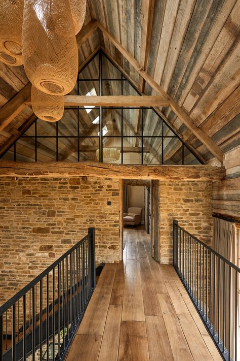 Rustic Attic, Converted Barn Homes, Barn Conversion Interiors, Steel Doors And Windows, Farmhouse Renovation, Barn Renovation, Attic Conversion, Converted Barn, Stone Barns