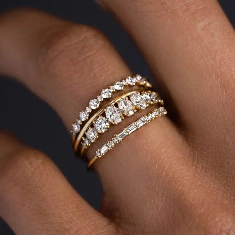 Inlaid Shiny Zircon Stack Ring Set Luxury Elegant Copper - Temu Set Rings, Wedding Party Accessories, Ring Settings Types, Stacking Ring Set, Stil Elegant, Zircon Ring, Rings For Women, Types Of Rings, Bridal Sets