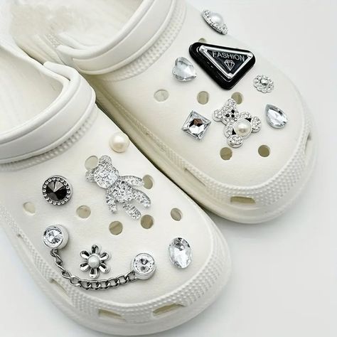 *New-13pcs* Bear Chain Bling Pearl Rhinestone Fashion Shoe Charms For Your Crocs New - Made From Quality Abs Plastic. Super Cute To Add That Extra Bling To Your Crocs. You Will Receive The 13 Shown In The Main Listing Pic And Then Laid Out In Pic #4. Bundle & Save! **Limited Time Sale!** - Buy 2, Get 3rd Free On All Shoe Charms For Your Crocs Sale Valid On All Shoe Charms Listed For Sale In My Closet. Limited Time Only!! Just Add At Least 3 Sets Of Charms To Your Bundle And I Will Then Make You Crocs With Charms, Open Shoes, Flower Chain, Elevate Your Life, Rhinestone Fashion, Women's Crocs, Croc Charms, Decorated Shoes, Handmade Charms