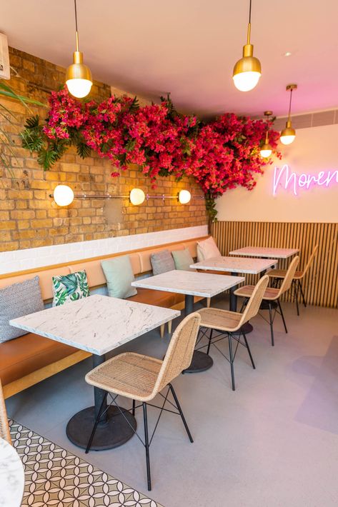 Bougainville Flowers, Tools Tattoo, Coffee House Design, Small Restaurant Design, Tattoo Garden, Mini Cafe, Modern Restaurant Design, Bakery Interior, Bakery Design Interior