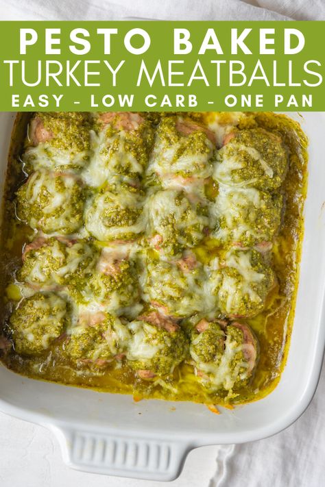 Oven Baked Turkey Meatballs, Pesto Turkey Meatballs, Oven Baked Turkey, Turkey Pesto Meatballs, Pesto Turkey, Baked Turkey Meatballs, Ground Turkey Recipes Healthy, Turkey Meatballs Baked, Turkey Meatball Recipe