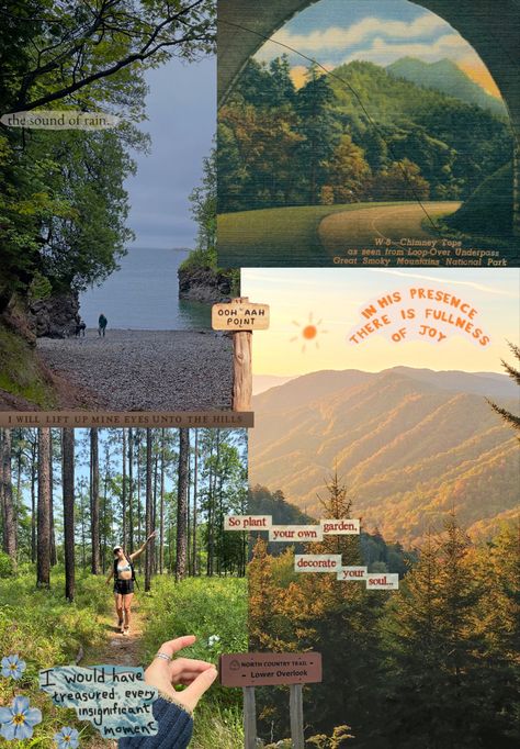 #collage #nature #wallpaper #mountains #granola Collage Nature, North Country Trail, Collage Wallpaper, Wallpaper Collage, Mountain Wallpaper, Great Smoky Mountains National Park, Sound Of Rain, Great Smoky Mountains, Smoky Mountains