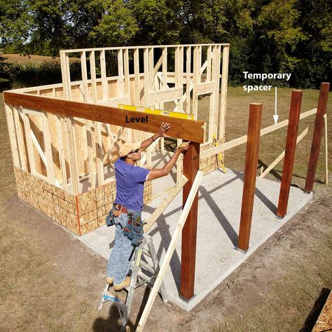 stand front posts and beams Whimsy Garden, Shed Plans 12x16, Post And Beam Construction, Amazing Sheds, Upcycled Garden, Sliding Doors Exterior, Lean To Shed Plans, Diy Storage Shed, Steel Entry Doors