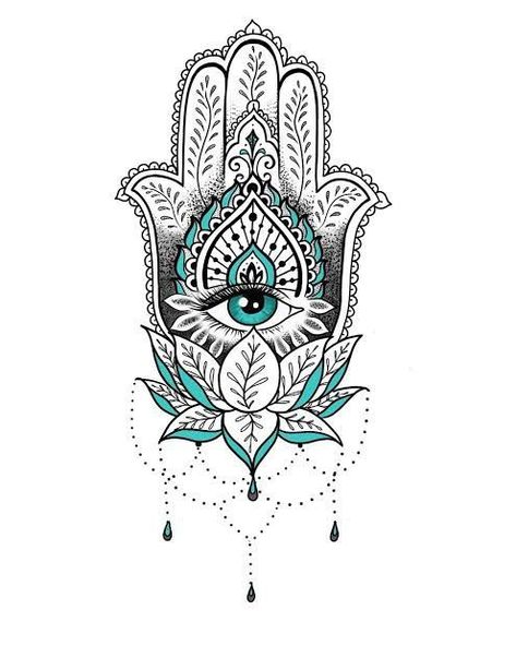 Hand Of Hasma Tattoo Evil Eye, Hamsa Hand Back Tattoo, Hamsa Hand And Lotus Flower Tattoo, The Hand Of Fatima Tattoo, Hand Of Hasma Tattoo, Hamsa Tattoo With Lotus, Hamsa Hand With Lotus Flower, Hamza Hand Tattoo Design, Feminine Hamsa Tattoo