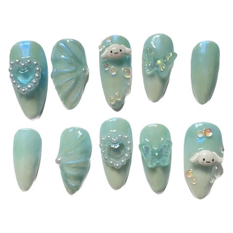 press-on nail set available for other sanrio... - Depop Sanrio Press On Nails, Sanrio Nail Art Pochacco, Hangyodon Nails, Cute Sanrio Nails, Nails Sanrio, Pompompurin Nails, Pochacco Nails, Sanrio Nail Art, Sanrio Nails