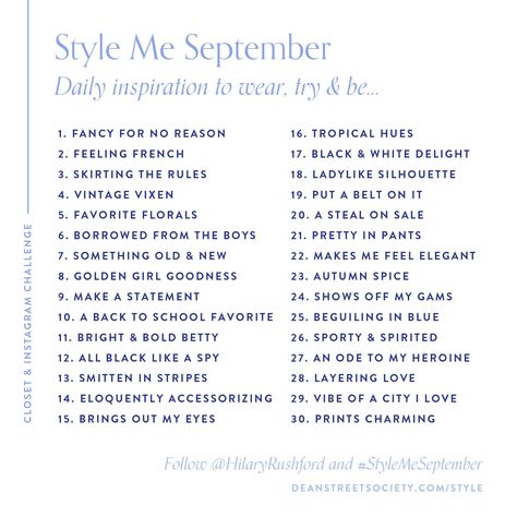 30 Days Outfits Challenge, 30 Day Fashion Challenge, September Style Challenge, September Outfit Challenge, October Style Challenge, September Instagram Challenge, September Challenge 30 Day Instagram, Monthly Journal Prompts September, Photography Challenge September