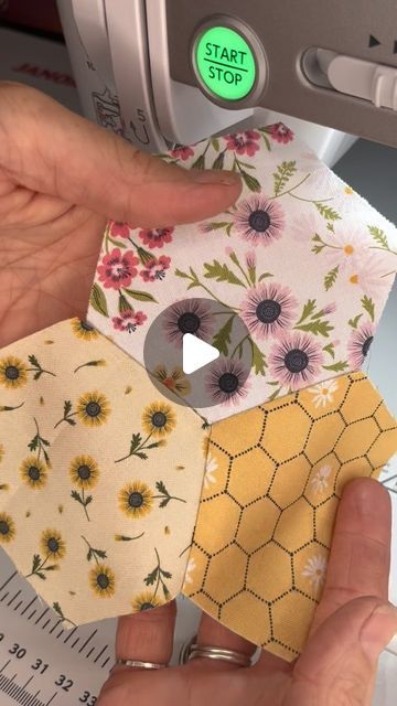 How To Make A Hexagon Quilt, Hexagon Sewing Projects Ideas, Machine Quilting Hexies, Hexagon Fabric Projects, Sewing Hexagons Together, Quilt As You Go Hexagon Quilts, Hexagon Baby Quilt Pattern, Sewing Hexies By Machine, How To Sew Hexies Together By Machine