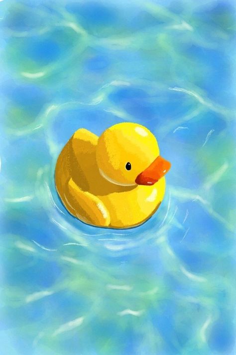 Duck In Water Painting, Duck Oil Pastel, Yellow Duck Painting, Duck Painting Cute, Rubber Duck Painting Acrylic, Yellow Duck Drawing, Duck Canvas Painting, Duck Painting Acrylic, Cartoon Acrylic Painting