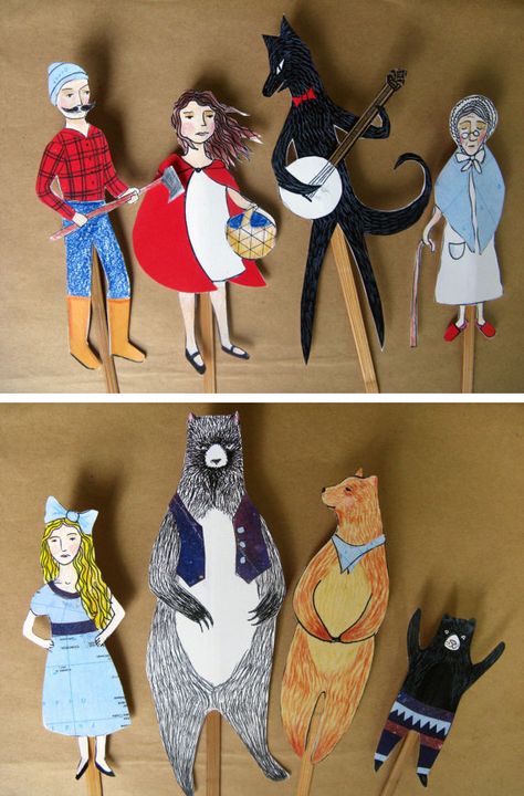 Puppets For Kids, Paper Cutouts, Paper Puppets, Little Red Riding Hood, Paper Toys, Paper Sculpture, Kids Art Projects, Projects For Kids, Handmade Paper