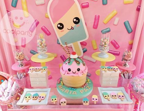 Kawaii Bday Party, Kawaii Themed Birthday Party, Kawaii Party Decorations, Kawaii Birthday Party, Ice Cream Birthday Party Ideas, Birthday Kawaii, Ice Cream Birthday Party Theme, Kawaii Party, Kawaii Cookies