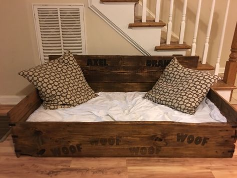 Dog bed with crib mattress Dog Bed Out Of Crib Mattress, Dog Bed From Crib Mattress, Crib Mattress Dog Bed Frame, Baby Mattress Dog Bed, Twin Mattress Dog Bed Ideas, Diy Dog Bed Crib Mattress, Wood Dog Bed Frame, Dog Bed Large Dogs, Diy Dog Bed With Crib Mattress