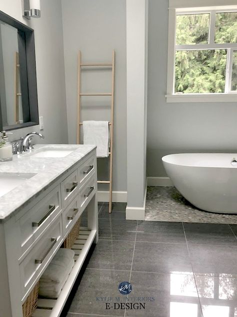 Paint Colour Review: Benjamin Moore Stonington Gray HC 170 Behr Light Gray Paint, Behr Light Grey Paint Colors, Behr Gray Paint, Wickham Gray, Behr Paint Colors Grey, Grey Bathroom Paint, Bathroom Colors Gray, Kylie M Interiors, Light Grey Bathrooms