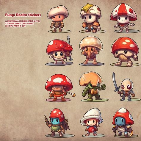 Mushroom Character Art, Mushroom Character Design, Mushroom Icon, Mushroom Character, Svg Stickers, Character Stickers, Simple Character, Affinity Designer, Game Character Design