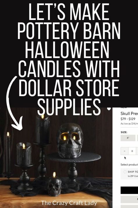 lets make Pottery Barn Halloween candles with dollar store supplies Halloween Candles Diy, Matte Black Spray Paint, Pottery Barn Halloween, Pottery Barn Black, Dollar Store Candles, Dollar Store Halloween, Pottery Barn Inspired, Fall Decor Inspiration, Skull Candle