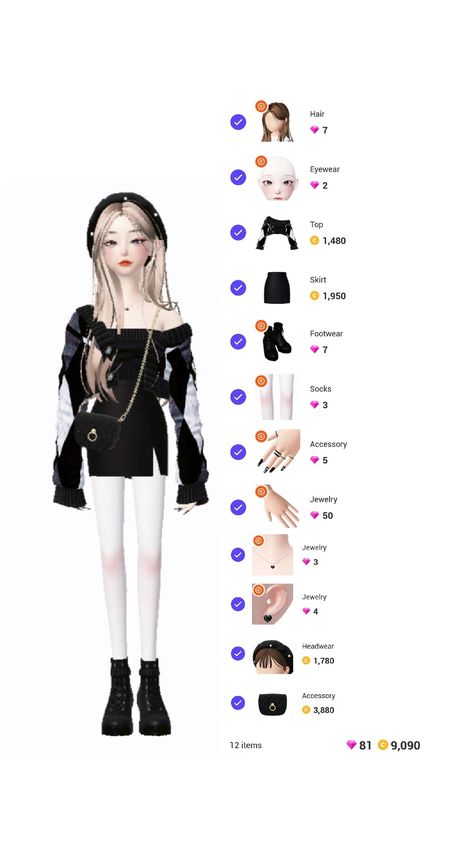 Zepeto Ideas, Zepeto Looks Ideas, Kawaii Clothes Goth, Random Picture, Shein Outfits, Sims 4 Clothing, Skirt Design, French Fries, Black Bow