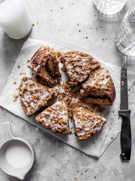 This 6 inch coffee cake is not only adorable, it's bakery-level delicious! It has everything we know and love from a regular coffee cake- Mini Coffee Cake, Crepe Ingredients, Batch Baking, Homemade Crepes, Powdered Sugar Icing, Fluffy Cake, Sweet Crepes, Cake Storage, Ice Cream Mix