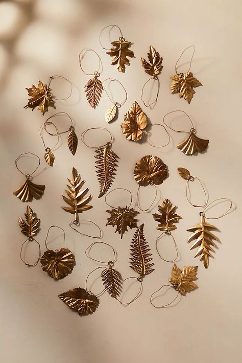 Gold Leaf Ornaments, Brass Christmas Ornaments, Tin Ornaments, Metal Embossing, Creation Art, Brass Ornaments, Noel Christmas, Christmas Deco, Anthropology