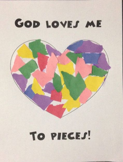 Print a sheet that that says this with a heart in the middle and then cut the heart out and attach the contact paper to the back for easier use. God Loves Me Craft, Awana Puggles, Toddler Sunday School, Toddler Bible, Story Crafts, Bible Crafts Sunday School, Kids Church Lessons, Preschool Bible Lessons, School Valentines