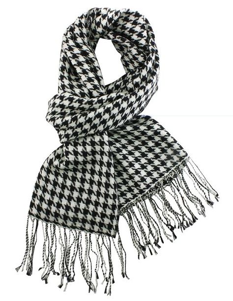 houndstooth. 100% merino wool scarf. Wraps And Shawls, Scarf Black And White, Houndstooth Pattern, Pashmina Scarf, Warm Scarf, Long Scarf, Wool Scarf, Flower Fashion, Scarfs