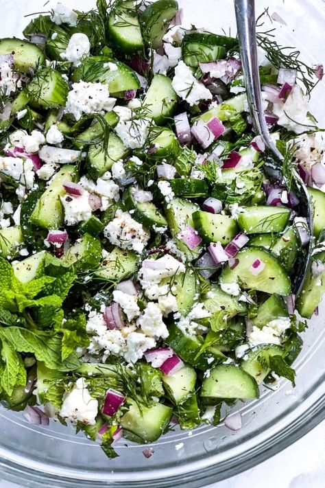 Herbed Cucumber and Feta Salad | foodiecrush.com How To Grill Asparagus, Simple Cucumber Salad, Foodiecrush Recipes, Grill Asparagus, Mediterranean Cucumber, Mediterranean Cucumber Salad, Cucumber Feta Salad, Pescatarian Meals, Recipes Salads