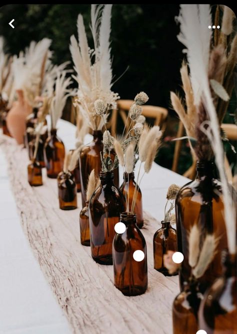 Pampas Wedding Decor Table, Wedding Table Decorations Pampas, Boho Micro Wedding, Cheap Boho Wedding Ideas, Boho Arbor Wedding, Boho Wedding Reception Table Decor, Country Centerpieces Wedding, Boho Reception Table Decor, Terrocata Wedding Decor