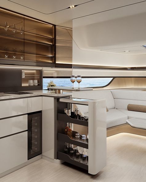 Open - Boat interior design :: Behance Nature, Logos, Yacht Kitchen, Bedroom With Two Beds, Boat Interior Design, Yacht Interior Design, Interior Design Renderings, Electric Boat, Yacht Interior