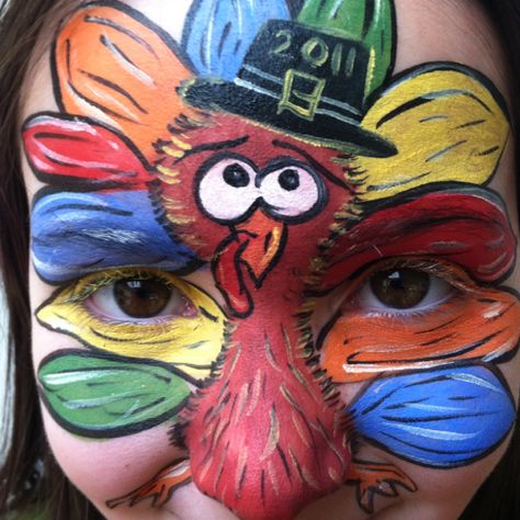 Look At You Now! Face Painting Designs by Leigh Ann Jacob Turkey Face Paint, Thanksgiving Face Paint, Paint Turkey, Festive Holiday Makeup, Face Paint For Kids, Face Painting For Kids, Monster Face Painting, Face Painting Images, Paint For Kids