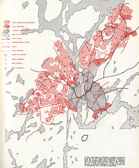 1955-Architecture_D_Aujourd_Hui-63-Dec-61-web Maps Design, Urban Mapping, Landscape Diagram, Cartography Map, Map Diagram, Urban Design Diagram, Urban Analysis, Urban Design Graphics, Architecture Mapping