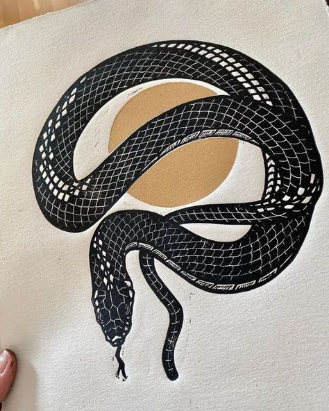 Symbolic Art, Snake Art, New Followers, Relief Print, Art Theme, Lino Print, Linocut Prints, Tile Art, Thigh Tattoo