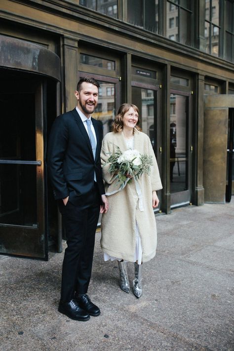 Nyc City Hall Wedding, Brooklyn City, Winter Wedding Outfits, Courthouse Wedding Dress, Nyc City, Indie Wedding, Winter Bride, City Hall Wedding, Nyc Photography