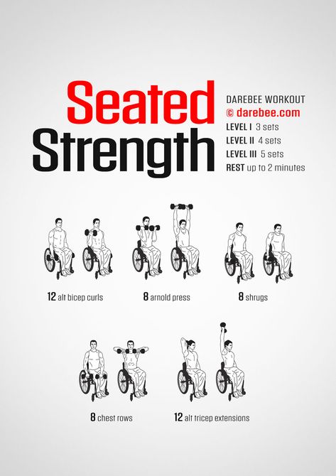 Seated Strength Workout Upper Body Weight Workout, Wheelchair Exercises, Upper Body Strength Workout, Hero Workouts, Senior Exercises, Seated Exercises, Desk Workout, Wheel Chair, Chair Exercises