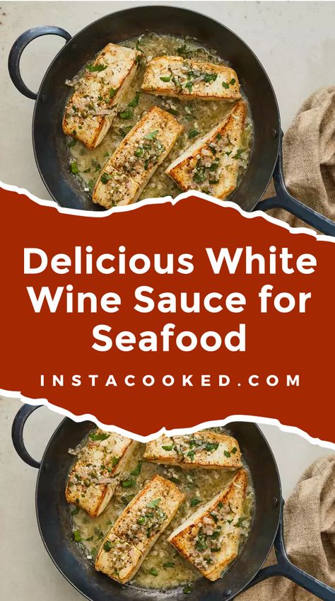 Discover how to make a savory white wine, butter, and garlic sauce that's perfect for any white fish. This quick and easy recipe is ready in just 15 minutes! White Wine Butter Sauce For Fish, White Wine Salmon Recipes, White Seafood Sauce, White Wine Sauce For Fish, Whiting Fish, Sauce For Seafood, Easy White Sauce, White Wine Butter Sauce, Recipe For Hollandaise Sauce