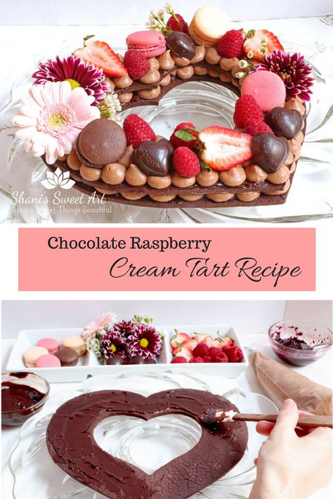 How to make a decadent and beautiful chocolate raspberry cream tart. Recipes for chocolate pâte sablée, chocolate diplomat cream and raspberry ganache included. Cream Tart Recipe, Chocolate Cream Tart, Tart Cake, Patisserie Fine, Raspberry Desserts, Cream Tart, Recipe Tutorial, Raspberry Cream, Raspberry Recipes