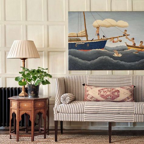 Guy Goodfellow, Striped Sofa, Antique Sofa, Upholstered Sofa, Fine Fabric, Interior Inspiration, Slipcovers, Room Inspiration, Instagram A