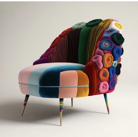 Modern Blue Sofa, Patchwork Furniture, Embroidered Rainbow, Colorful Room Decor, Funky Chairs, Artistic Furniture, Simple Sofa, Modern Sofa Designs, Unique Chair