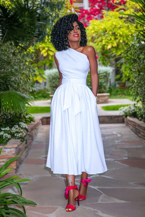 White One Shoulder Midi Dress Pantry White, Midi Dress Outfit, Style Pantry, One Shoulder Midi Dress, Midi Dress Style, White Midi, White Midi Dress, White Outfits, Classy Dress