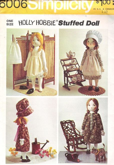 Simplicity 6006 - Vintage Sewing Patterns Holly Hobbie Doll, Nylon Socks, Rag Doll Pattern, Old Fashion Dresses, Doll Sewing, Doll Wardrobe, Cabbage Patch Dolls, Doll Sewing Patterns, Mohair Yarn