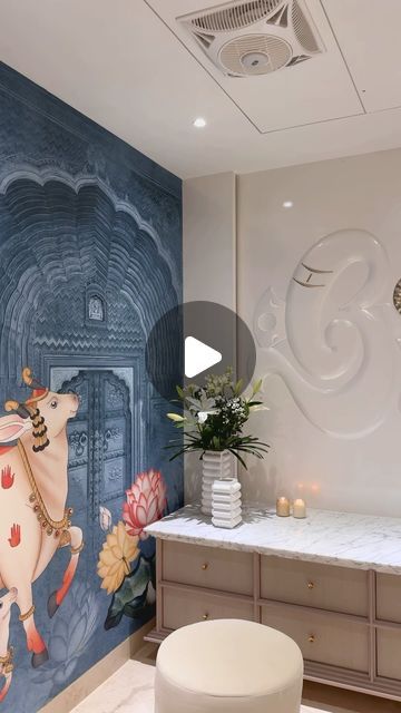 Inclined Studio ® on Instagram: "Temple Design 
Design by @utopiabygauravkankariya 

Styled by @stylefix.india | @alisha_stylefix

#temple #temples #templedesign #hometempledesigns #templedesigns #inclinedstudio #housedesign #ganeshutsav #ganeshji" Wallpaper For Living Room In India, Inclined Studio, Temple Room, Ganesh Utsav, Temple Design, Design Design, Luxury Living Room, Luxury Living, Temple