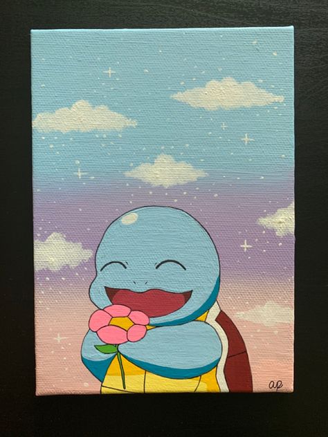 Shy Guy Canvas Painting, Squirtle Painting Canvas, Pokemon Art Painting, Animal Crossing Canvas Painting, Cute Pokemon Paintings, Psyduck Painting, Pokemon Canvas Art, Acrylic Painting Pop Art, Painting Ideas Pokemon