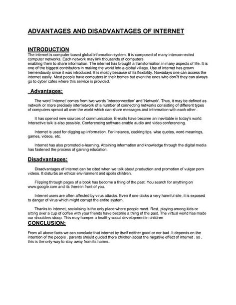 ADVANTAGES AND DISADVANTAGES OF INTERNET INTRODUCTION The internet is computer based global information system. It is comp... Disadvantage Of Internet, Advantages And Disadvantages Of Internet, Psychology Resources, Advantages And Disadvantages, How To Improve Relationship, Bike Lovers, Computer Network, Problem And Solution, Positive And Negative