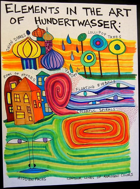 Male wie Friedensreich Hundertwasser. Pattern, rhythm, repetition, color Art Lessons, Art Education, Friedensreich Hundertwasser, College Street Style, Hundertwasser Art, Campus Style, Art Teacher, Art Project, Art School