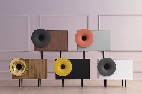 These "Caruso" Cabinet Speakers Provide a Nostalgic Aesthetic with a Digital Sound Bluetooth Speakers Design, Audio Cabinet, Nostalgic Aesthetic, Vintage Credenza, Sound Speaker, Audio Room, Wooden Sideboard, Speaker Design, Minimalist Home Decor