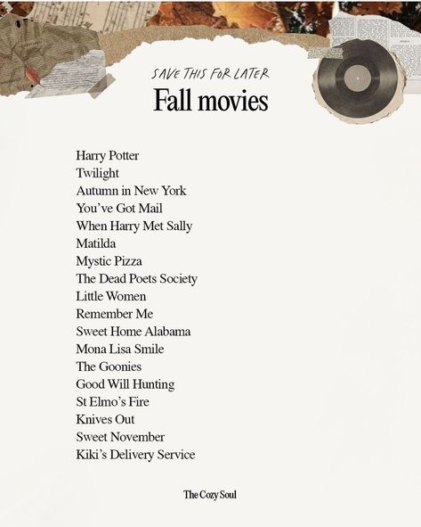 September Movie List, September Movies, Fall Movies To Watch, Harry Potter Twilight, Fall Tv Shows, The Fall Movie, Herbst Bucket List, Halloween Movie Night, When Harry Met Sally