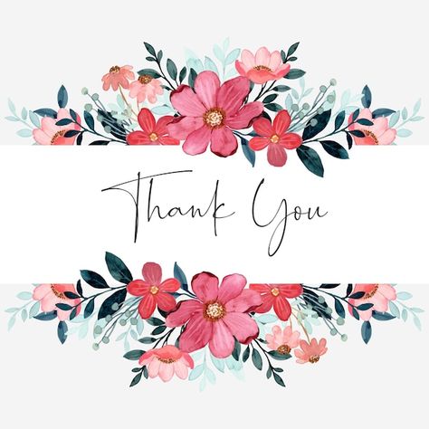 Thank you card with red green floral wat... | Premium Vector #Freepik #vector #flower-backdrop #flower-wreath #flower-border #watercolor-wreath Flower Painting Border, Floral Thank You, Thank You With Flowers, Thank You Card Flowers, Flower Logos Ideas, Thank You Page Design, Thank You Design, Flowers Border Design, Vector Flower Design