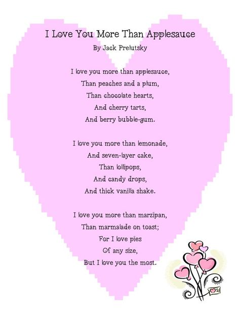 "I Love You More Than Applesauce" ~ Jack Prelutsky: Valentine’s Day Poems For Parents, Valentines Poems For Kids Parents, Valentine’s Day Poems, Valentine Poems For Kids, Valentine Poems, Parent Appreciation, Valentine Songs, Valentines Poems, Valentines Day Poems